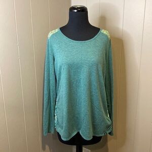 Prana Jivani Long Sleeve Teal-Colored Top Size Medium Wide Crew Neck